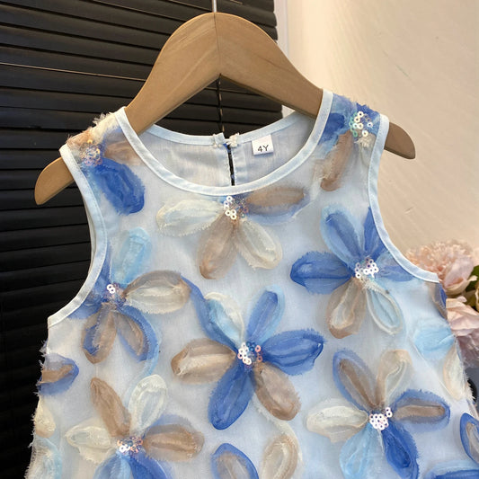 Girls Sleeveless Princess Dress | Flower Sequin | Summer