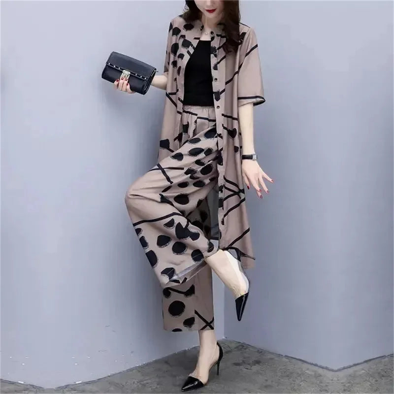Women's Chiffon Cardigan & Wide Leg Pants Set