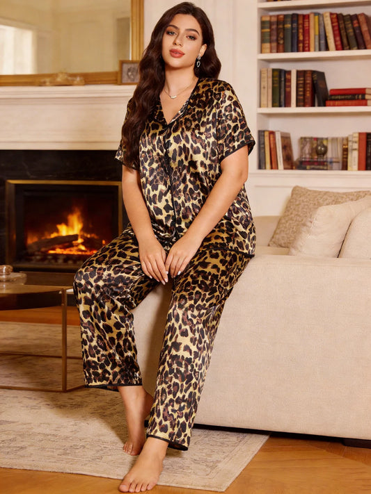 Plus Size Leopard Print Pajama Set