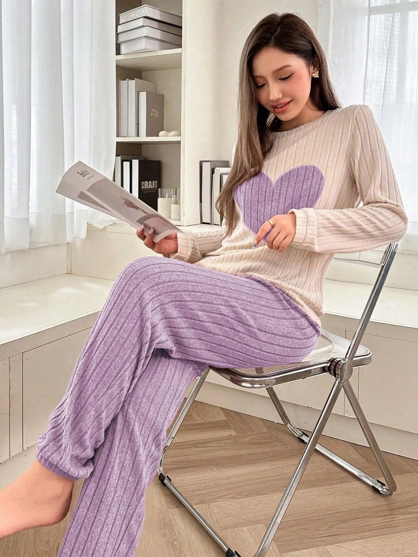 Women's Heart Print Warm Pajama Set