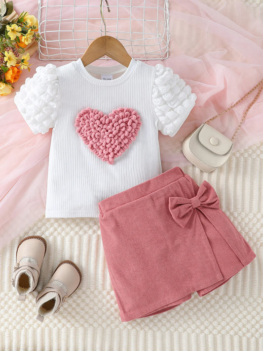 Girls Heart Top & Bow Shorts Set (1โ6Y)