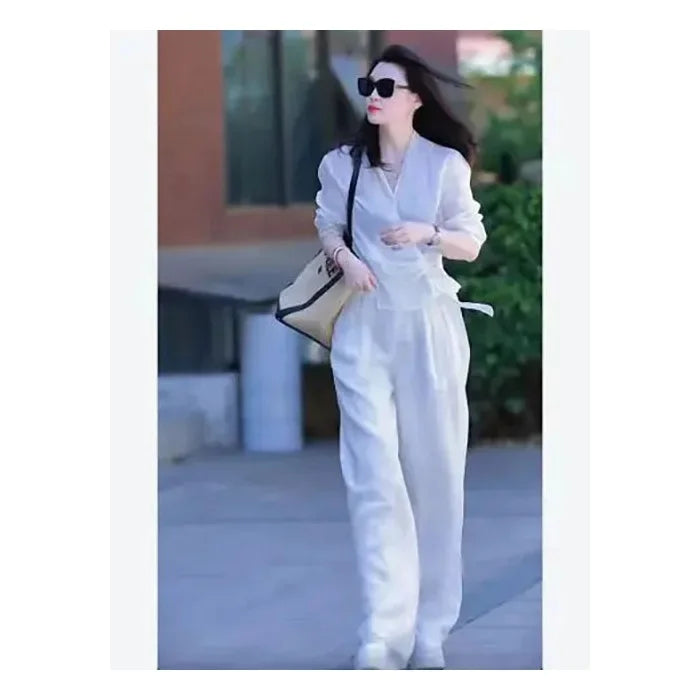 Women's V-Neck Shirt & Wide Leg Pants Set