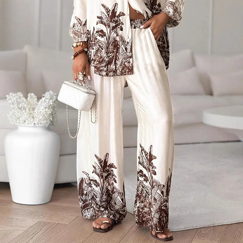 Women's Printed Shirt & Wide Leg Pants Set