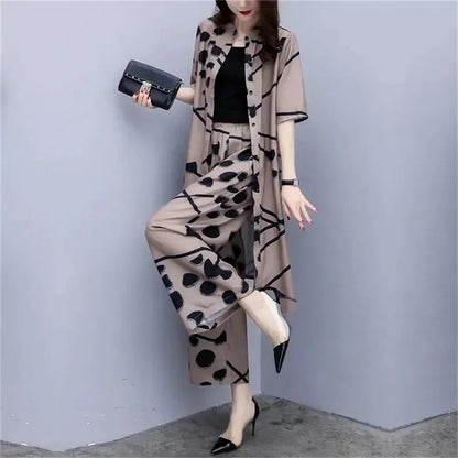 Women's Chiffon Cardigan & Wide Leg Pants Set