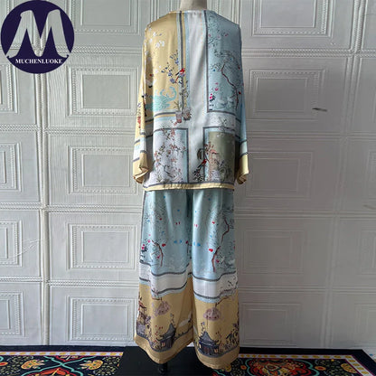 Women's V-Neck Top & Wide Leg Pants Set
