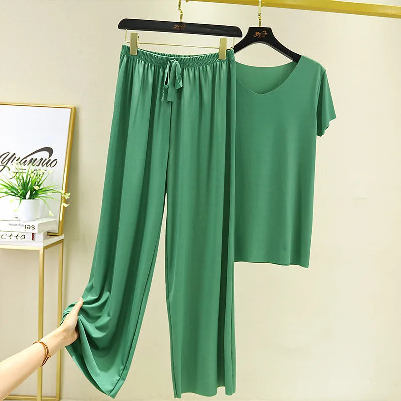 Women's Summer Top & Wide Leg Pants Set