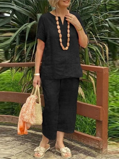 Women's Short Sleeve Top & Wide Leg Pants Set