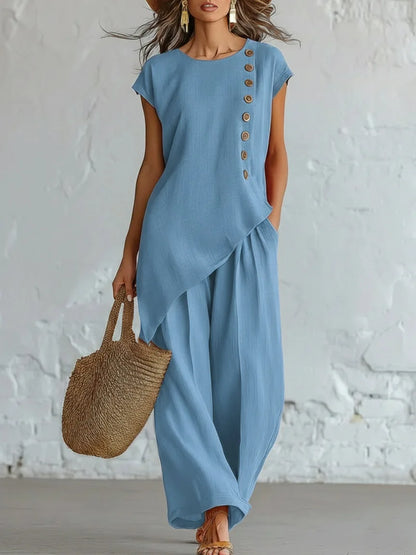 Women's Asymmetrical Top & Wide Leg Pants Set
