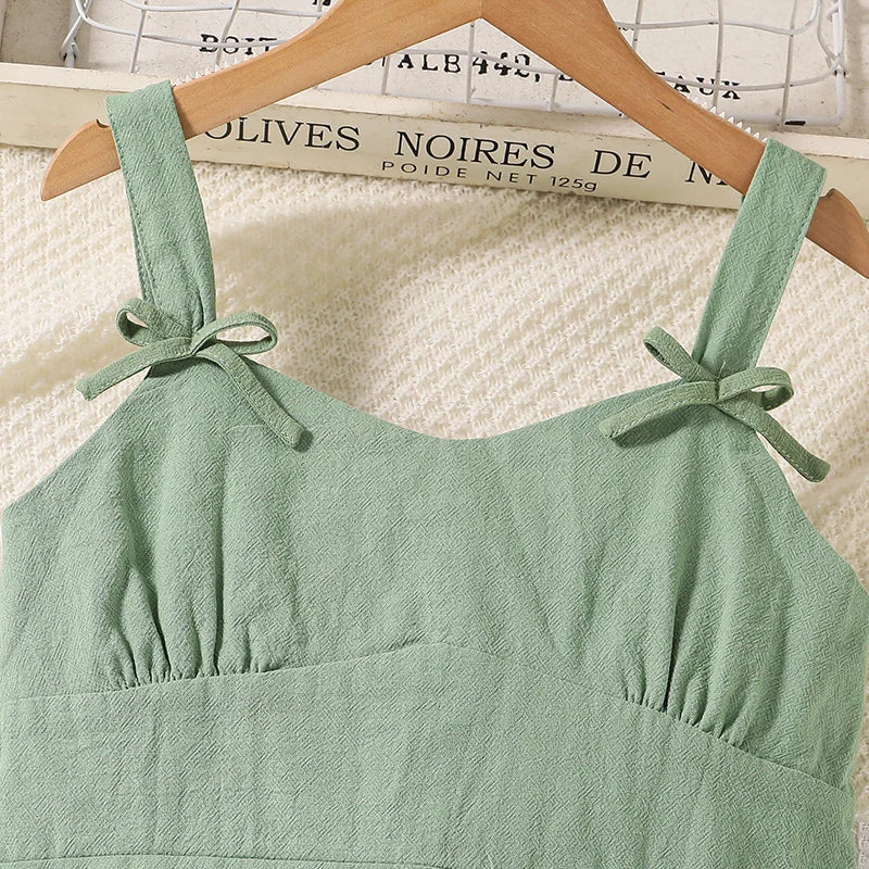 Girls Summer Bow Dress (8–12Y) with Uneven Hem