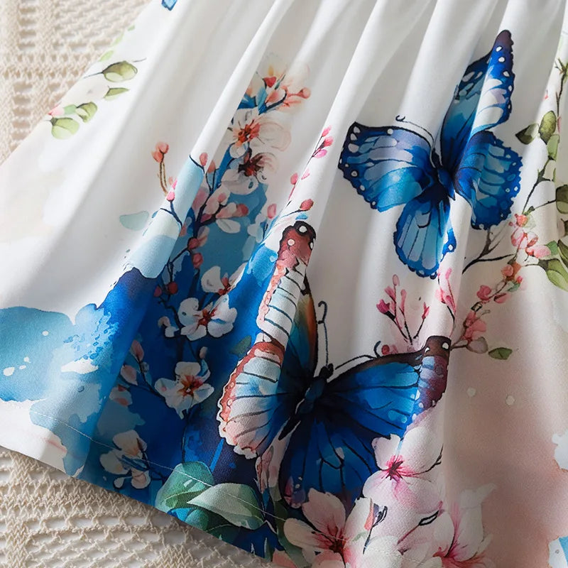 Girls 3–7Y Butterfly Print Casual Summer Dress