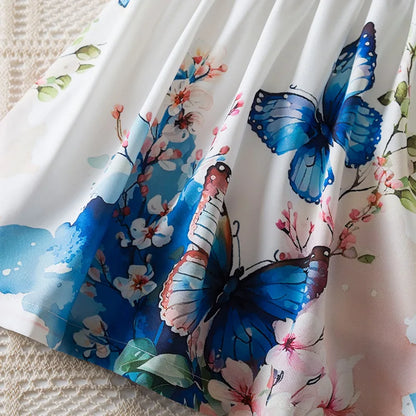 Girls 3–7Y Butterfly Print Casual Summer Dress