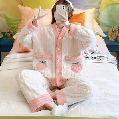 Women's Thick Flannel Coral Fleece Pajama Set