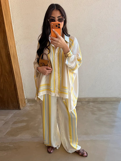 Women's Striped Shirt & Wide Leg Pants Set
