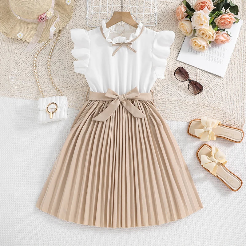 irls White & Khaki Party Dress with Bow (8–12Y) ✨