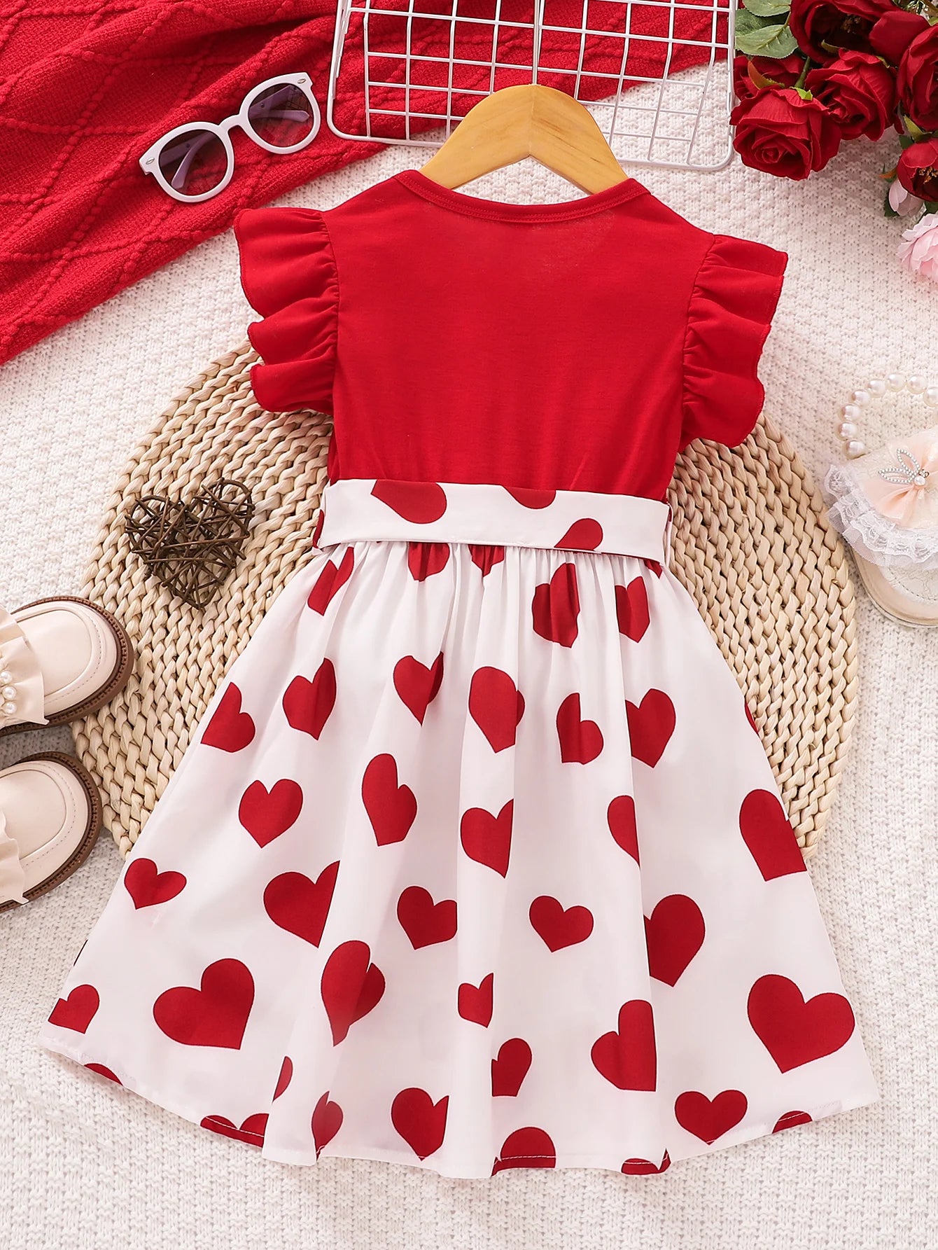 2026 Girls Red Heart Princess Dress