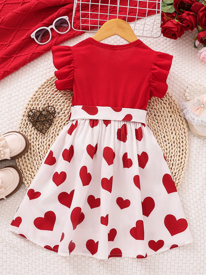 2026 Girls Red Heart Princess Dress