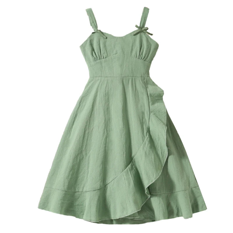 Girls Summer Bow Dress (8–12Y) with Uneven Hem
