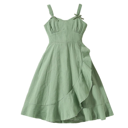 Girls Summer Bow Dress (8–12Y) with Uneven Hem