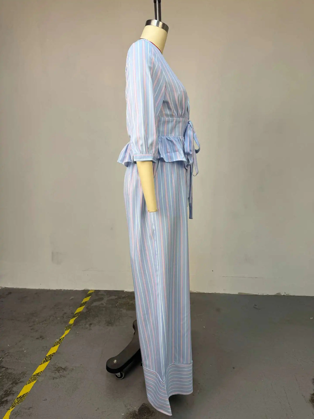 Women's Striped V-Neck Shirt & Wide Leg Pants Set