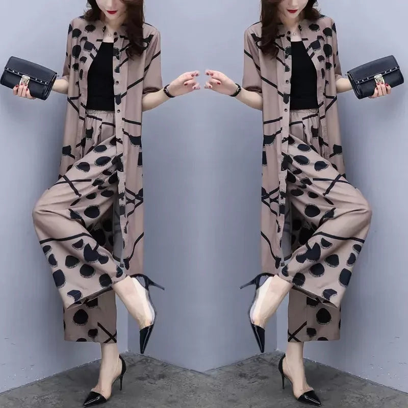 Women's Chiffon Cardigan & Wide Leg Pants Set
