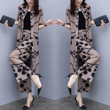 Women's Chiffon Cardigan & Wide Leg Pants Set