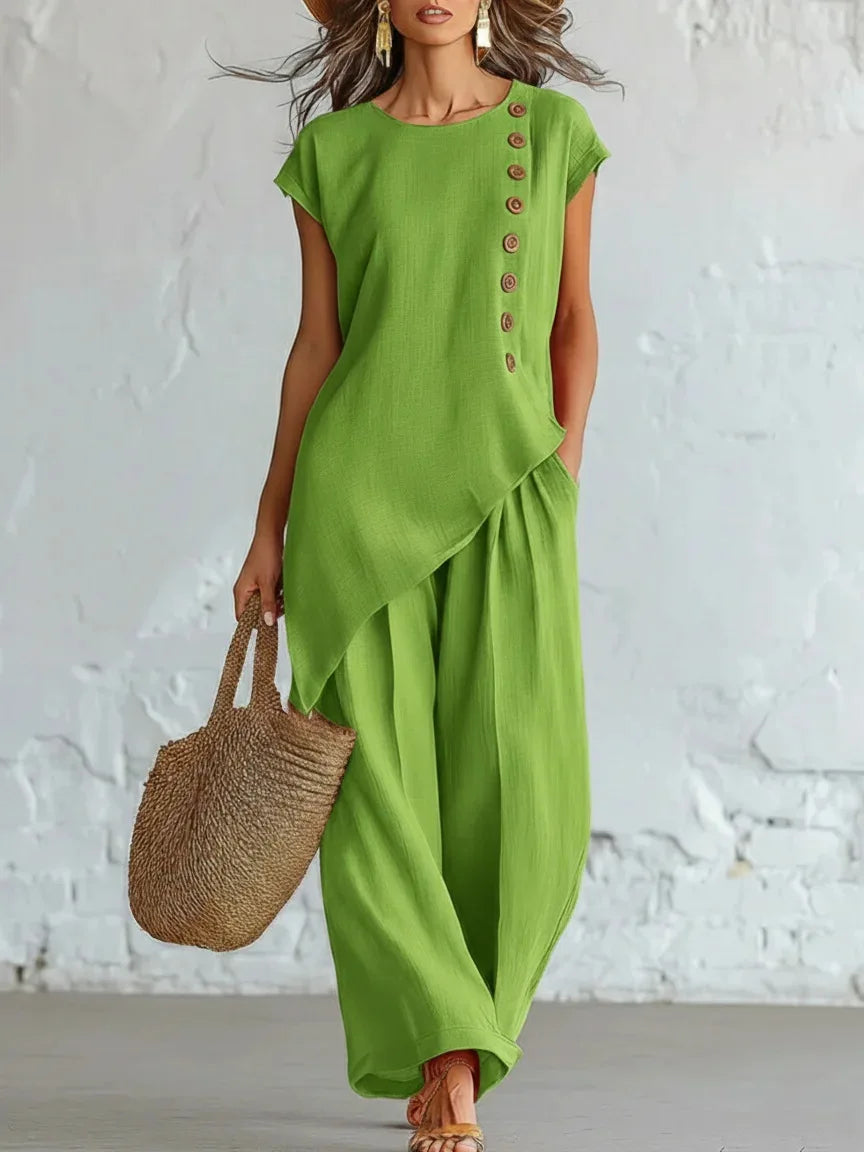 Women's Asymmetrical Top & Wide Leg Pants Set