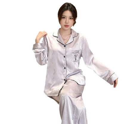Women's Ice Silk Pajama Set Long Sleeve & Pants