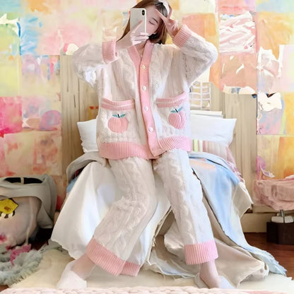 Women's Thick Flannel Coral Fleece Pajama Set