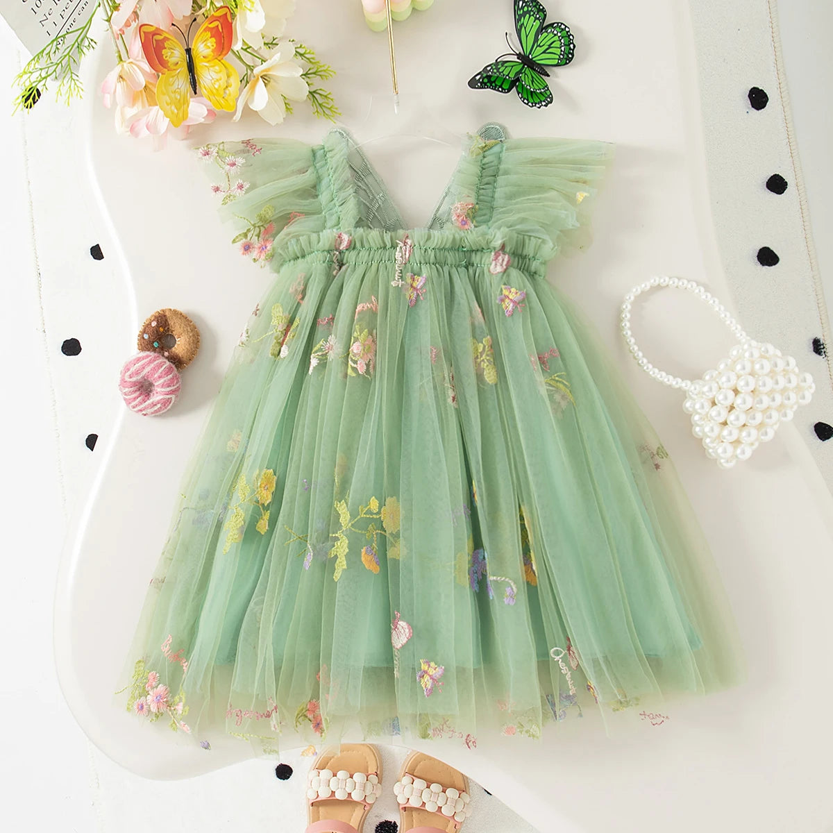 Girls Floral Mesh Dress | Flower Girl Dress 🌸
