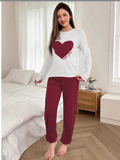 Women's Heart Print Warm Pajama Set