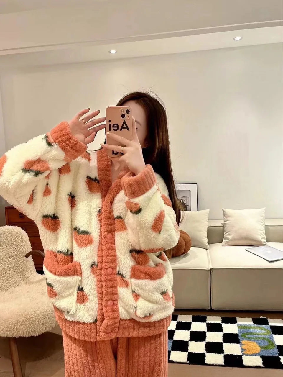 Women's Thick Flannel Coral Fleece Pajama Set