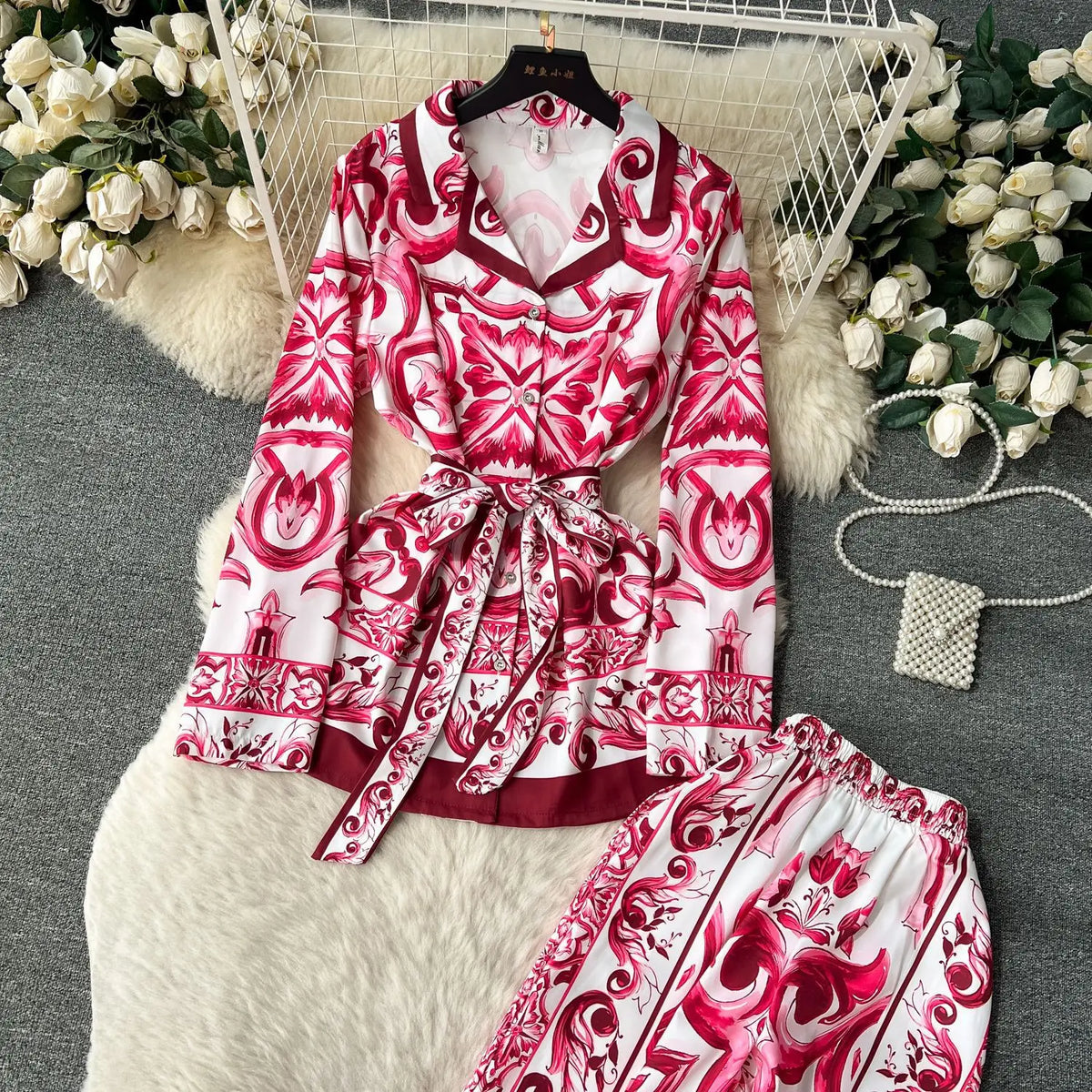 Women's Printed Shirt & Wide Leg Pants Set
