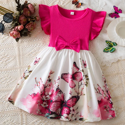 Girls 3–7Y Butterfly Print Casual Summer Dress