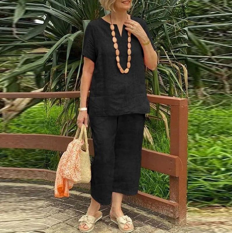 Women's Short Sleeve Top & Wide Leg Pants Set