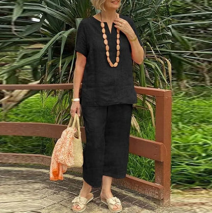 Women's Short Sleeve Top & Wide Leg Pants Set