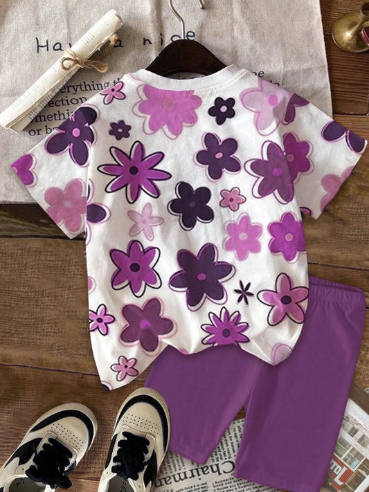 Girls Purple Floral 2-Piece Shorts Set
