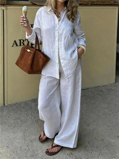 Women's Linen Shirt & Wide Leg Pants Set