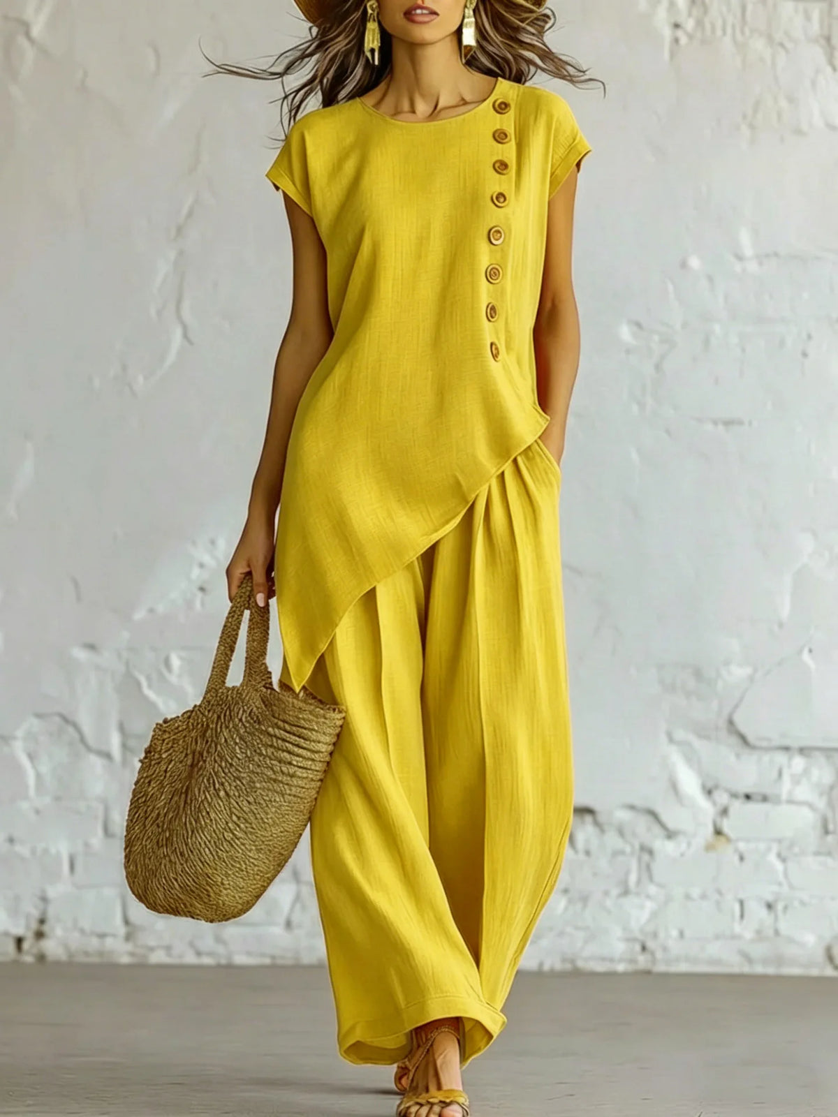 Women's Asymmetrical Top & Wide Leg Pants Set