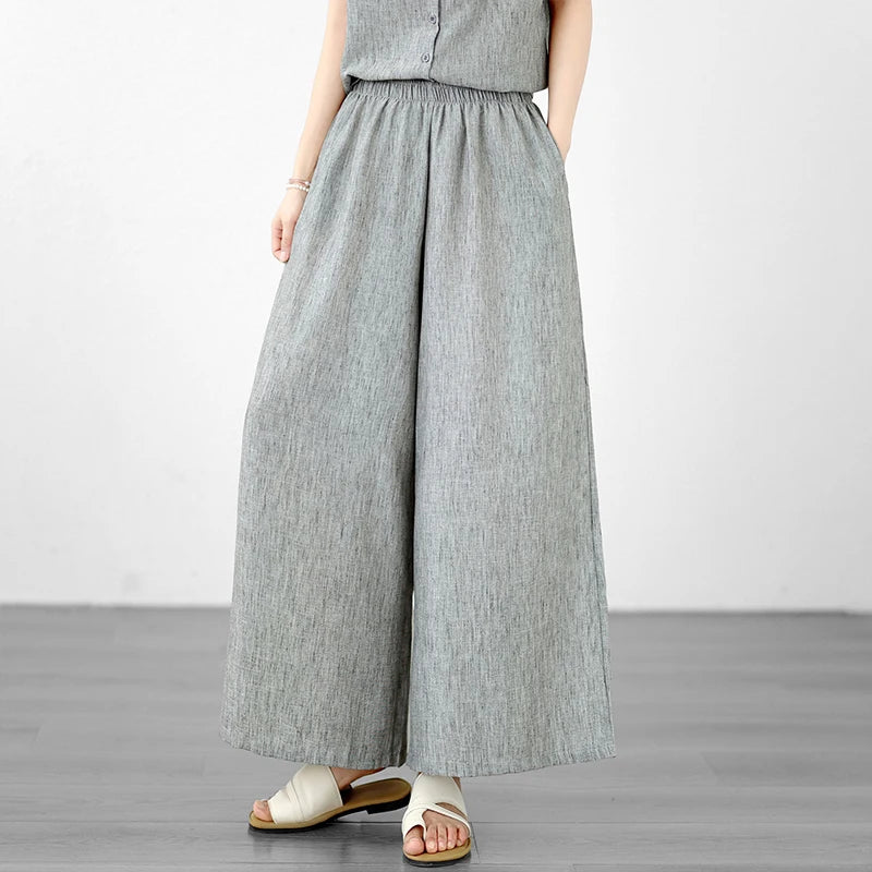 Women's Linen Blouse & Wide Leg Pants Set