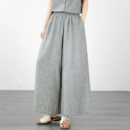 Women's Linen Blouse & Wide Leg Pants Set