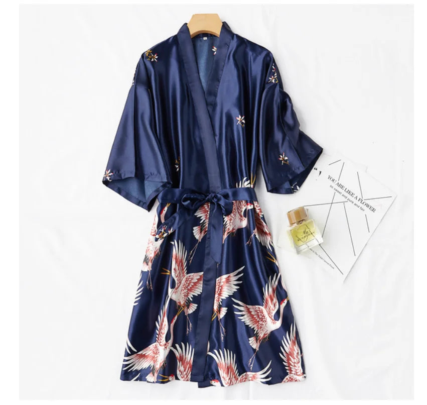 Sexy Women 2PC Silky Nightwear Gown Set V-Neck Pajama Sleepwear