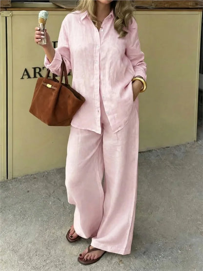 Women's Linen Shirt & Wide Leg Pants Set