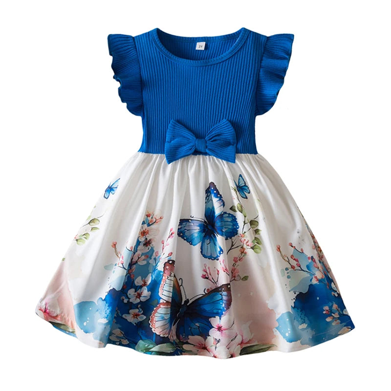Girls 3–7Y Butterfly Print Casual Summer Dress