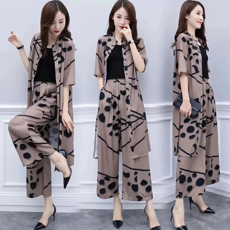 Women's Chiffon Cardigan & Wide Leg Pants Set