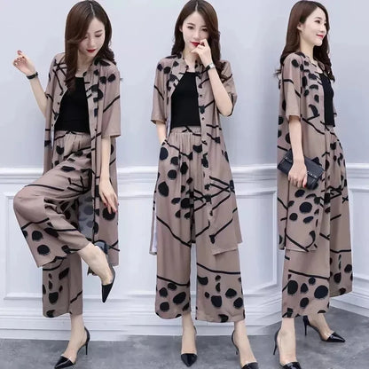 Women's Chiffon Cardigan & Wide Leg Pants Set