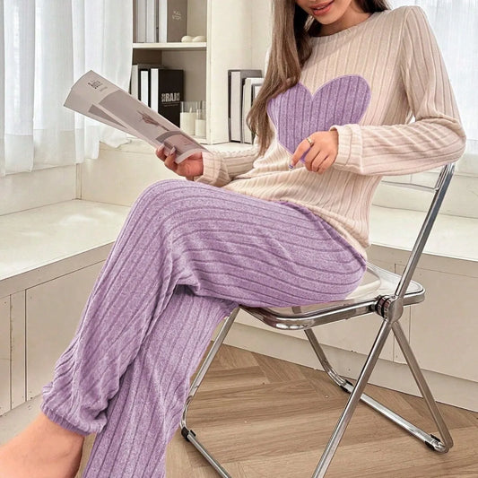 Women's Heart Print Warm Pajama Set
