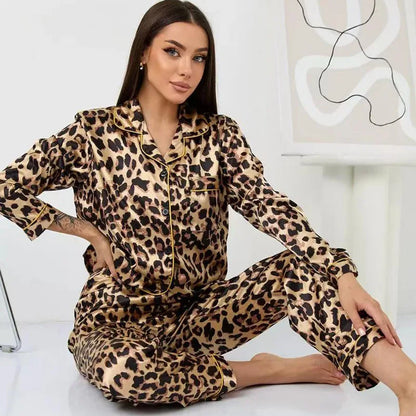 Women's Leopard Print Ice Silk Pajama Set