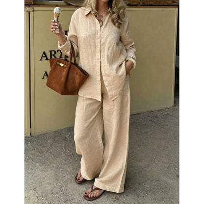 Women's Linen Shirt & Wide Leg Pants Set