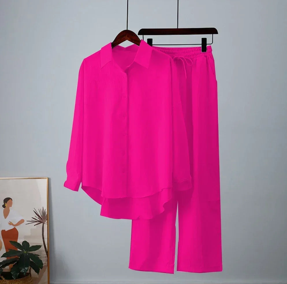 Women's Boho Maxi Shirt & Wide Leg Pants Set