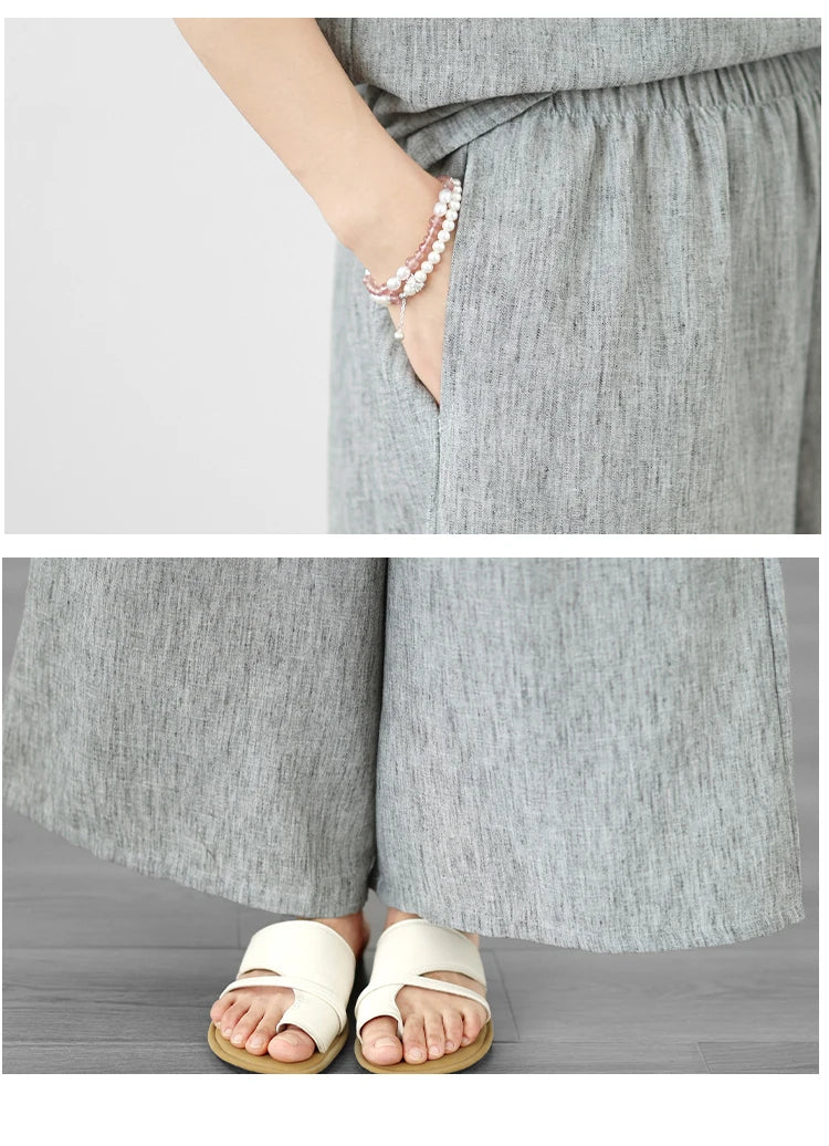 Women's Linen Blouse & Wide Leg Pants Set